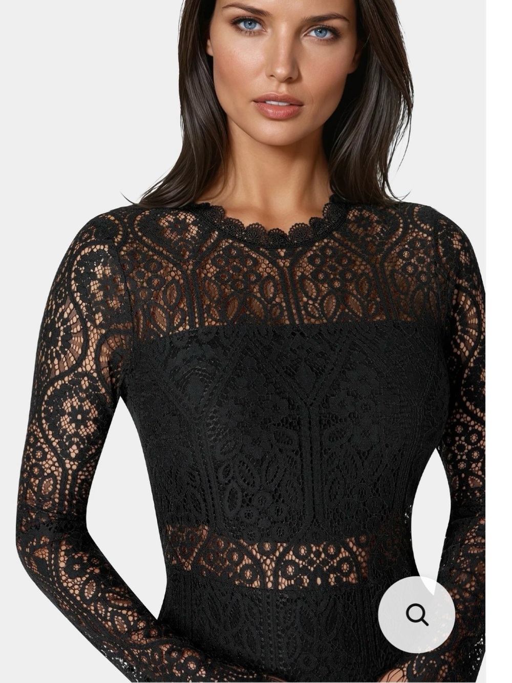 bebe Black Scallop-Edge Lace Long-Sleeve Pencil Dress - Picture 3 of 7
